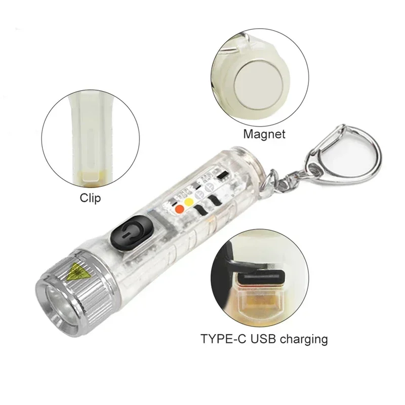 600LM Mini EDC LED Flashlight Portable Keychain Light Magnetic Torch USB Rechargeable Lamp Emergency Camping Lantern