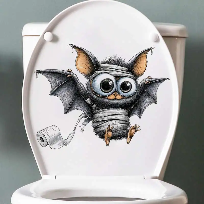 Quirky Bat Wall Sticker Toilet Lid Stickers, Bedroom Entrance Living Room Porch Home Decora Waterproof Decals Stickers M1528
