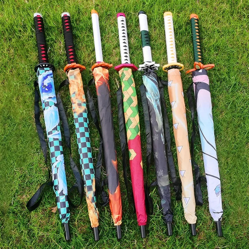 Demon Slayer Katana Umbrellas Kochou Shinobu Kimetsu No Yaiba Tanjirou Samurai Parasol Katana Sword Long Umbrellas Anime Gifts