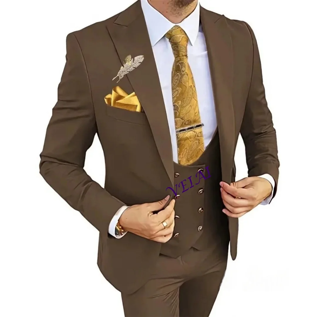 

Customized3 Piece Men's Suits Slim Fit Double Breasted Suit Gold Button Blazer Vest Pants Wedding Suit for Men