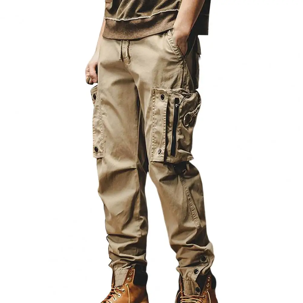 

Men Casual Cargo Pants Elastic Waistband Drawstring Multi Pockets Hip Hop Slacks Military Cargo Pants pantalones hombre