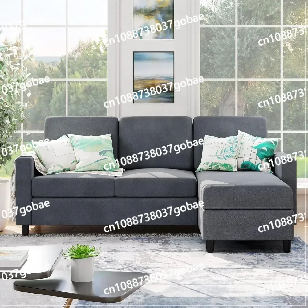 Convertible Sectional Sofa Couch,Linen Fabric L-Shaped,3-Seat Sofa Sectional with Reversible Chaise for Living Room,Dark Grey