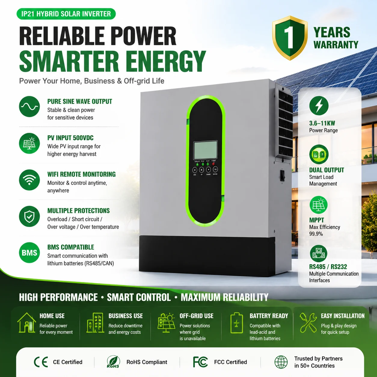 Fonsoul Hybrid Solar Inverter 4200W 24V DC to 220V 230V AC Pure Sine Wave Power with LCD Display 120A MPPT Charge Controller