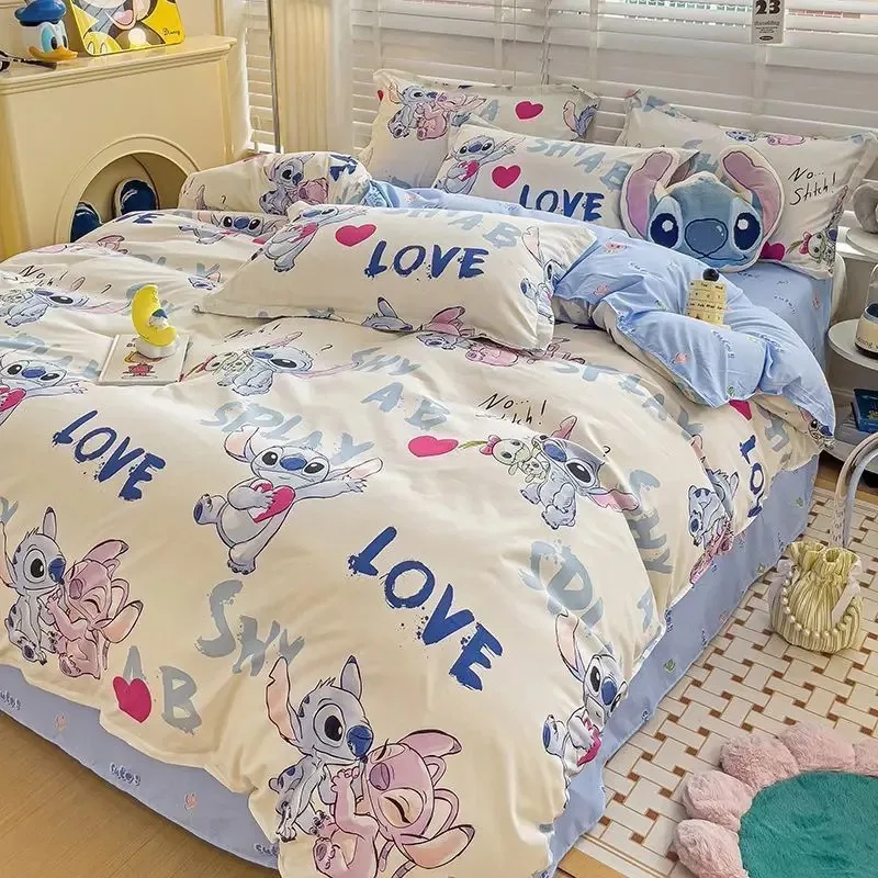 

Disney Stitch Bedding Set Cartoon Anime Mickey Mouse Lotso Bed Sheets Set Cute Student School Dormitory Bed Sheets Pillow Covers