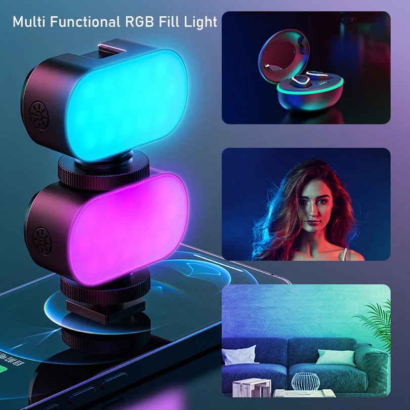 RGB Video Light Mini LED Camera Light Type-c 750mAh Rechargable LED Lamp Photo Video Fill Lighting For Vlog Live Streaming DSLR