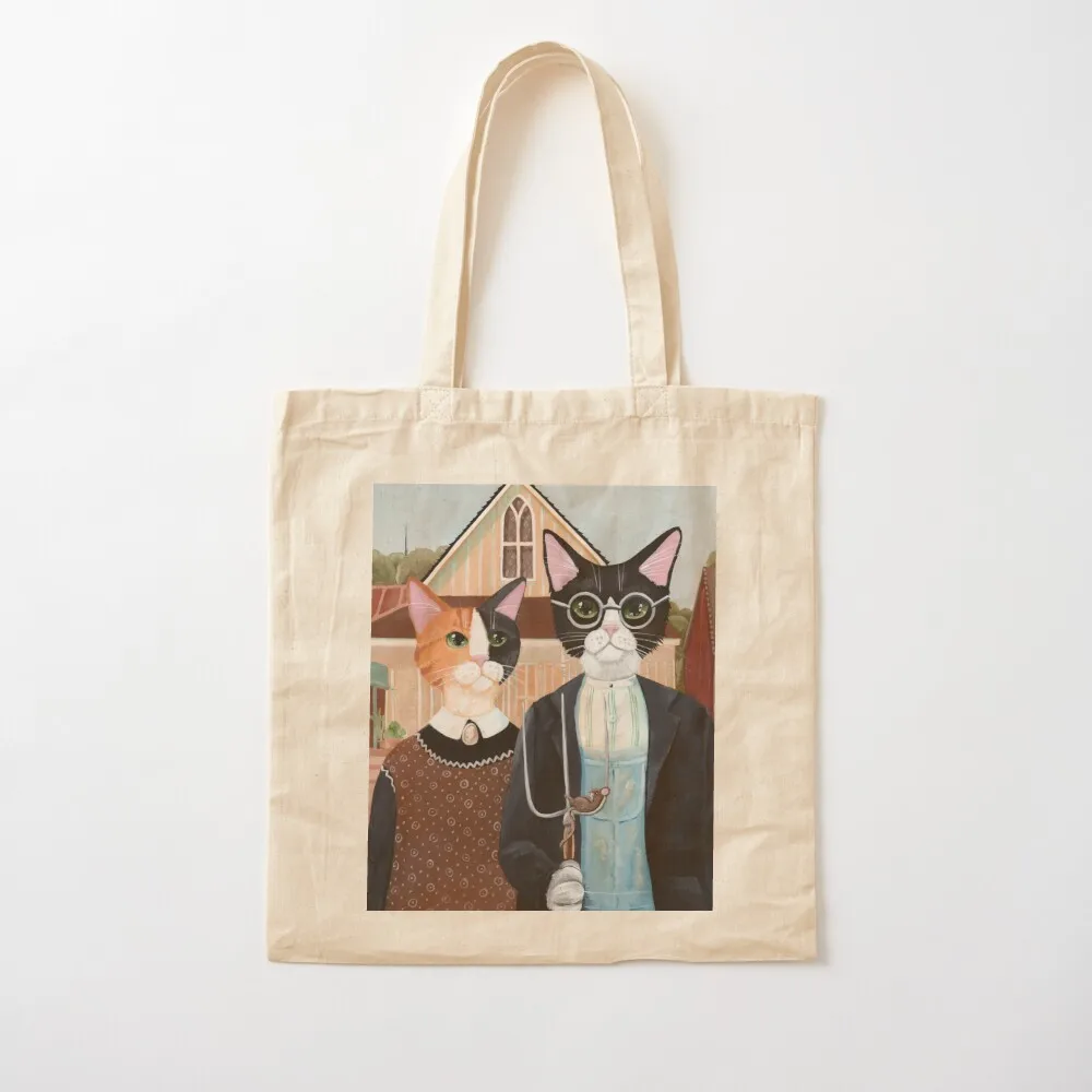 

Ameowican Gothic Calico and Tuxedo Cat Tote Bag shoping bag Portable shopping bag Women's tote Canvas Tote