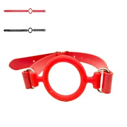 Silicone O Ring Open Mouth Plugs with Leather Straps Mouth Gags for Couples Adult SM Products