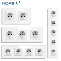 Novski European standard French power socket 2/3/4/5 group outlet glass panel 16A white gray black