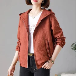 2024 New Autumn Fashion Women Jackets Long Sleeve Windbreaker Female Causal Short Loose Hooded Splicing Basic Coats Outwear 5XL