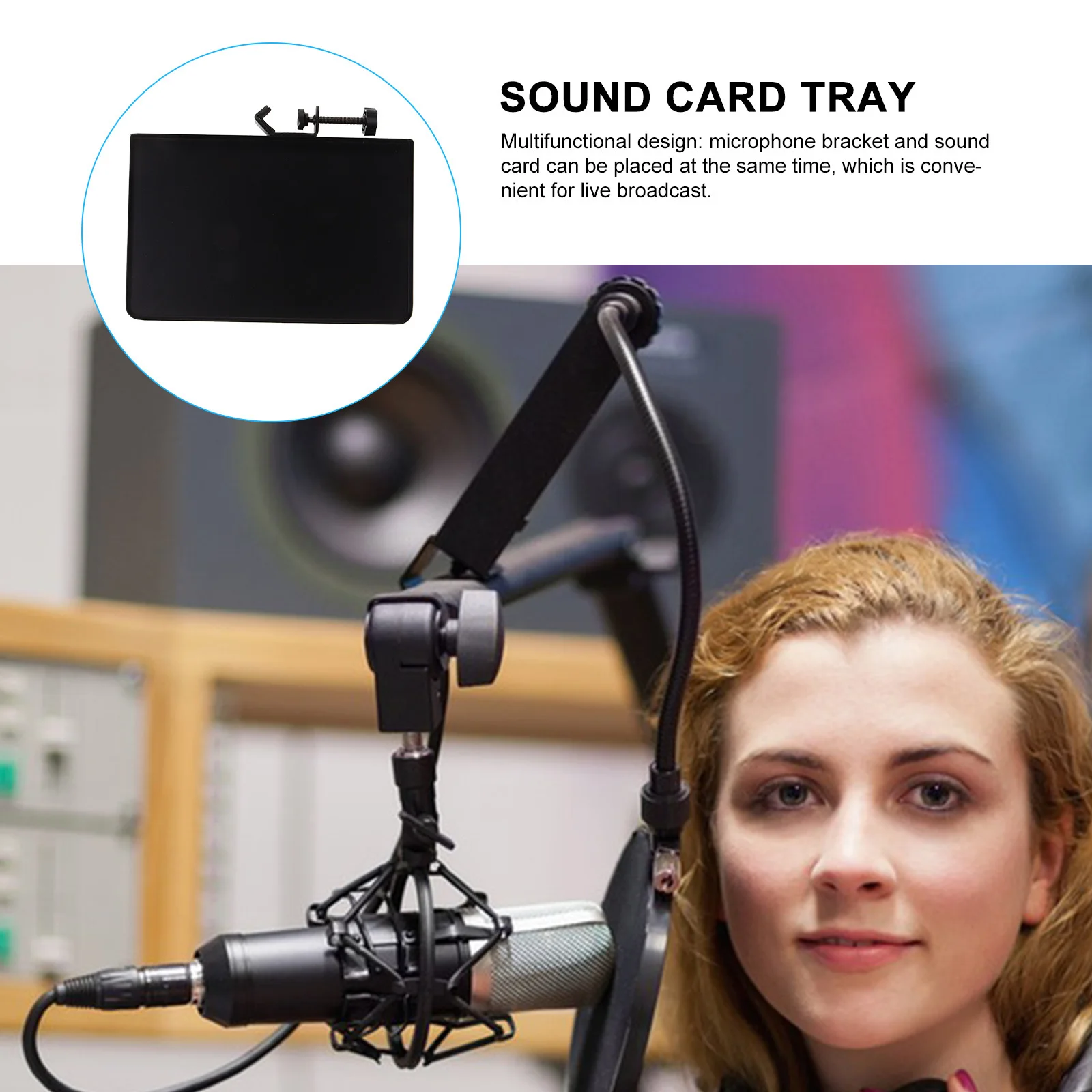 

Sound Card Tray Microphone Stand Holder Adjustable Iron Mount For Live Streaming Photography Stage Office Classroom Microphone