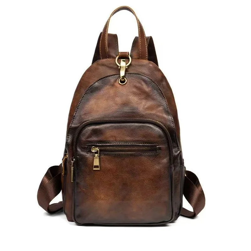 Vintage Genuine Leather Bagpack Man or Woman Small Real Cow Leather Backpack Anti-theft Ladies Travel Shoulder Bag