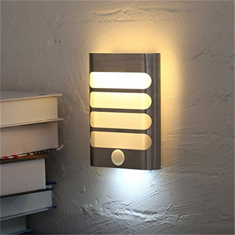 PIR Sensor LED Wall Light Battery USB Operated Magnetic Night Light Stick-On Anywhere Cabinet Lamp for Closet Kitchen Vanity