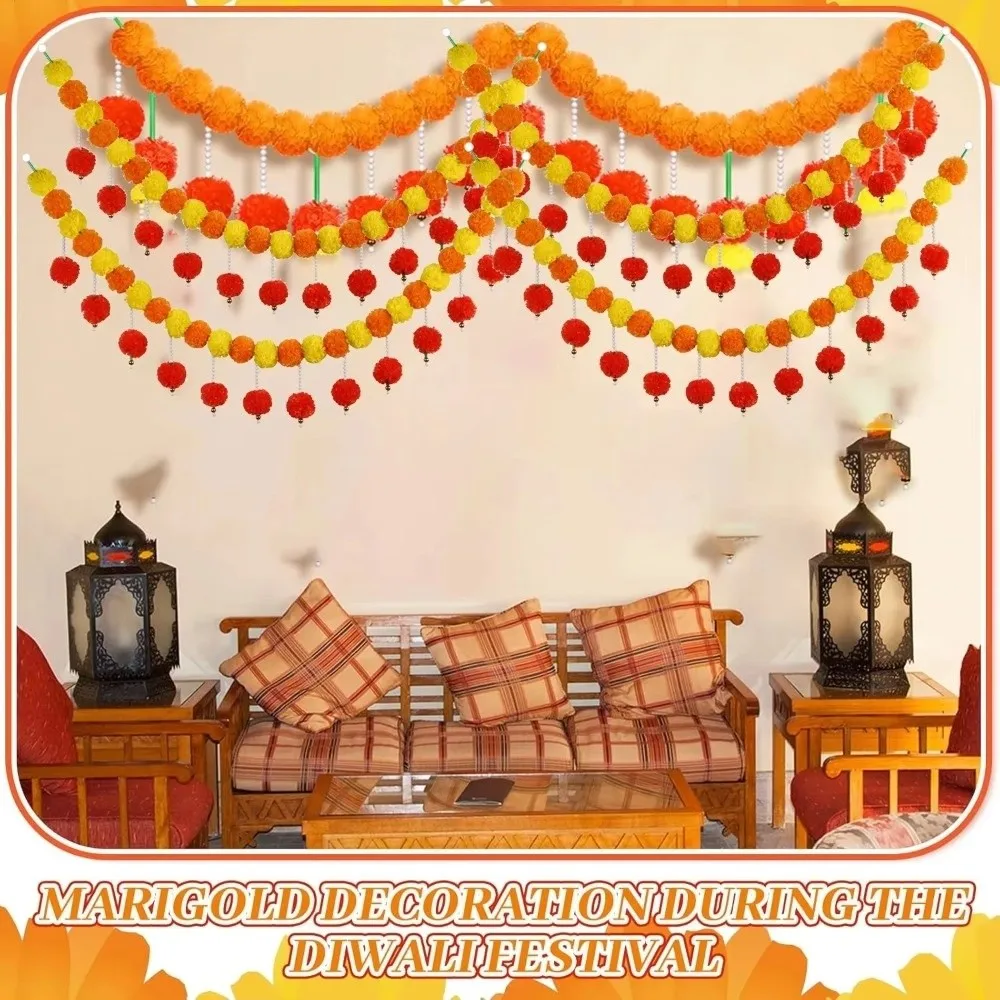 خيوط طويلة إكليل القطيفة الاصطناعية ​ ​   Pooja Diwali Fiesta ديكور هندي أكاليل زهرة القطيفة Pooja ديكور أحداث الزفاف