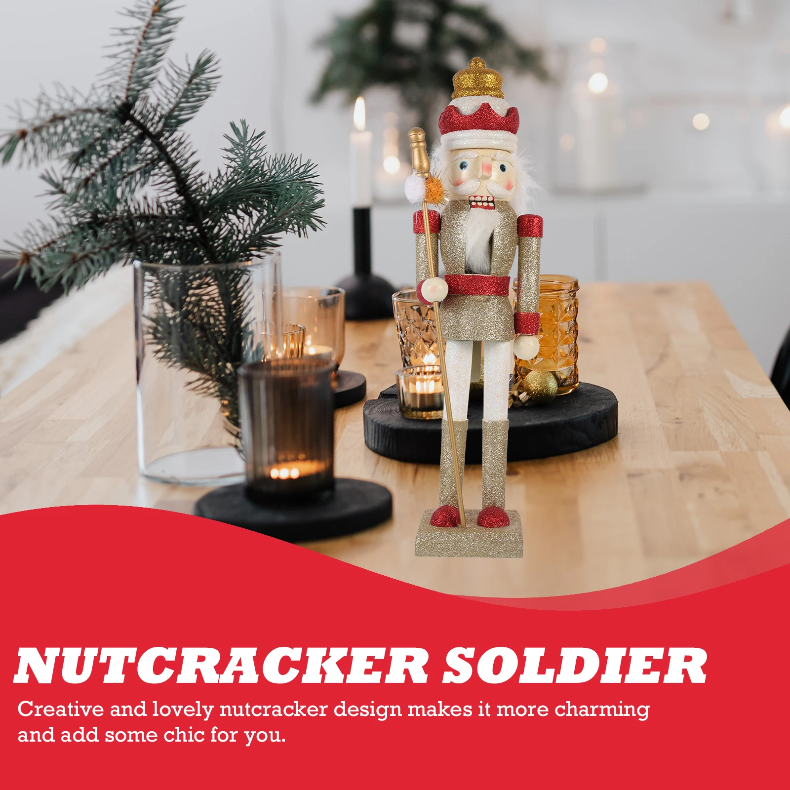 

Wooden Nutcracker Soldier Decor Christmas Nutcracker Figure Sturdy Carved Ornament Home Office Bedroom Decoration Xmas Party