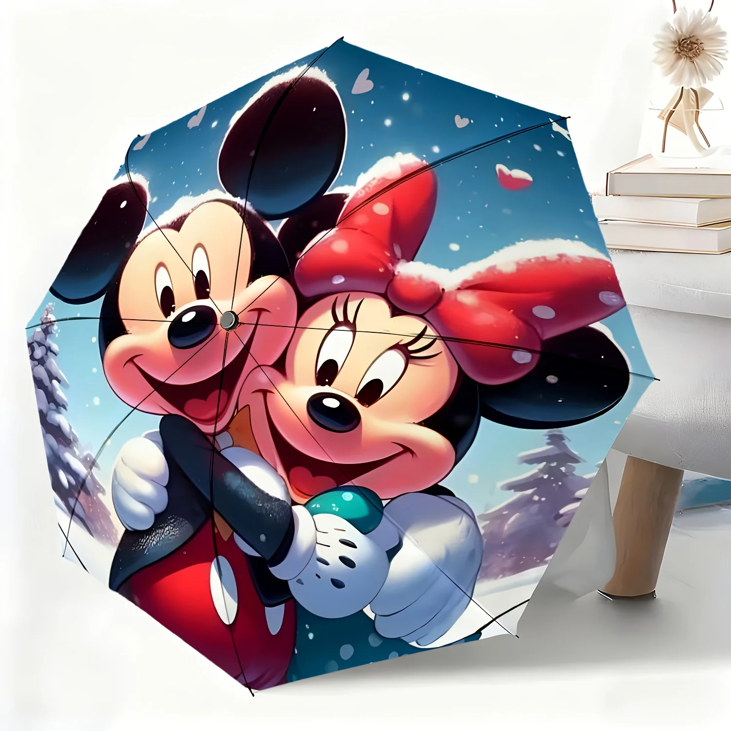 

1pc Umbrella Featuring Mickey And Minnie Cartoon Characters, a Fully Automatic Umbrella Suitable for All Occasions, a Portable