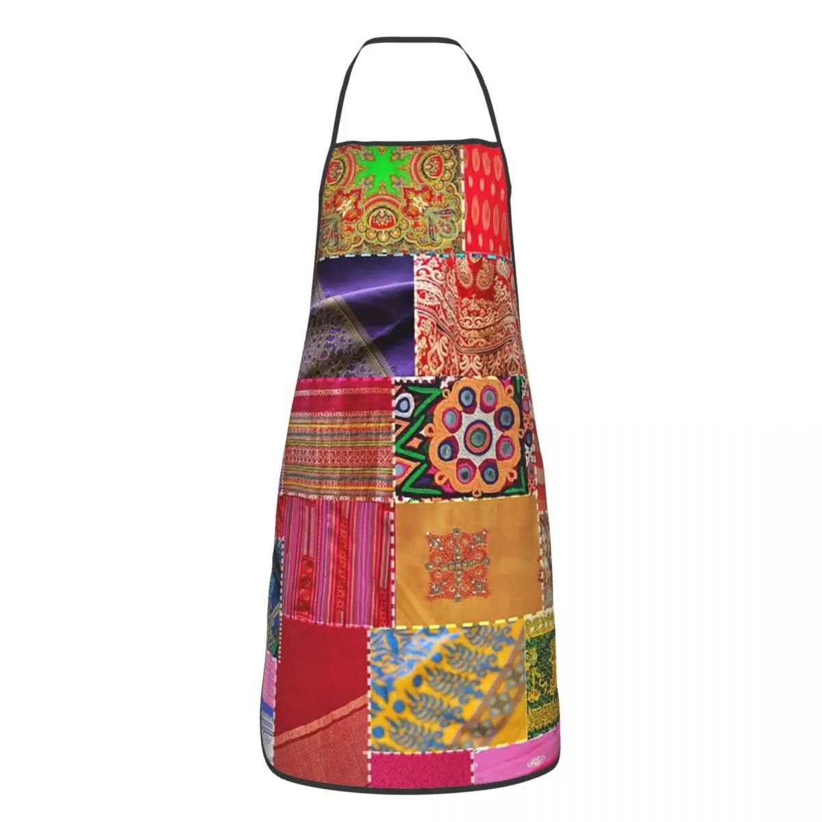 Boho Art Sari Patchwork Quilt Aprons Chef Cooking Cuisine Tablier Waterproof Bib Kitchen Cleaning Pinafore for Women Men