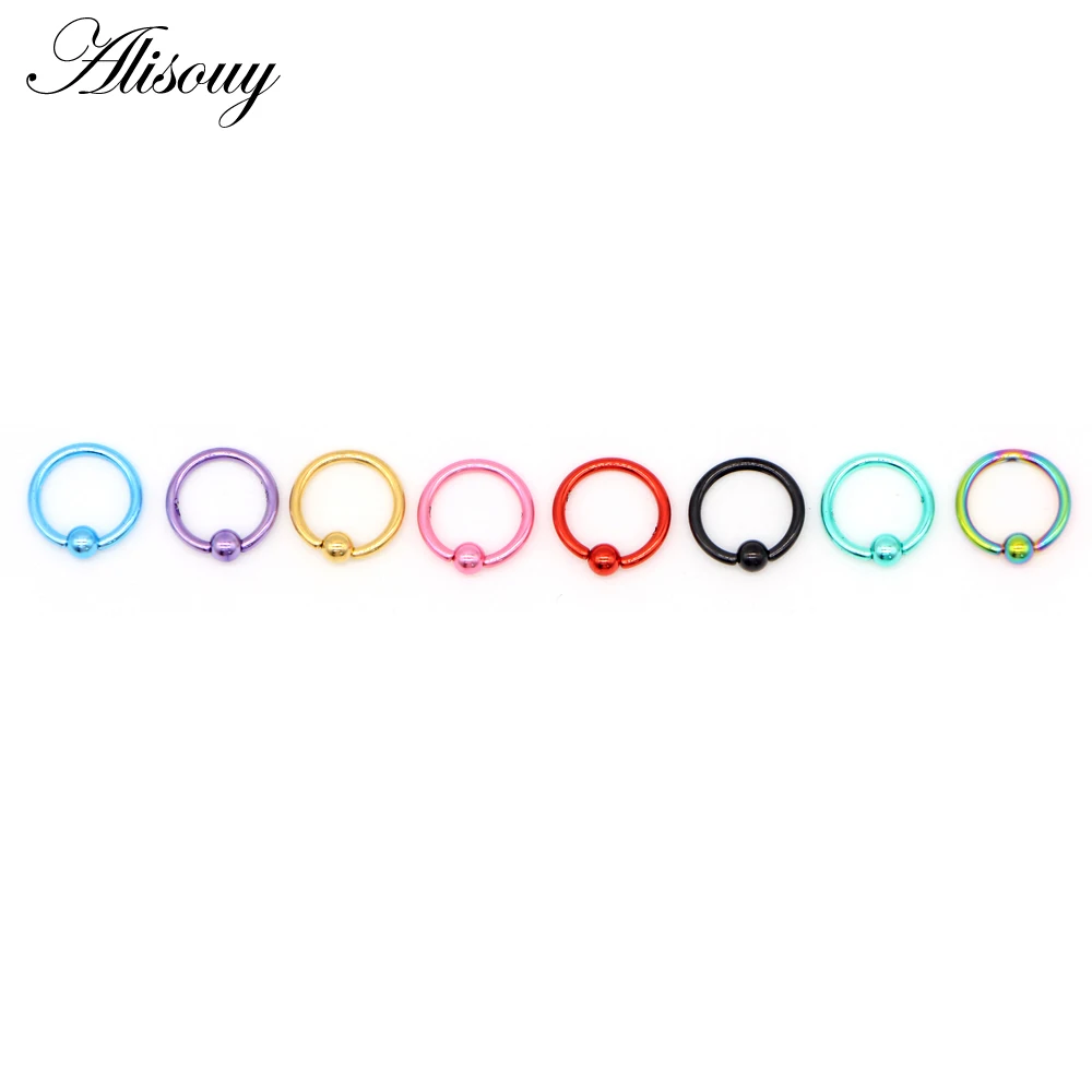 Alisouy 1PC Black Gold Color Stainless Steel Captive Bead Hoop Ring Lip Labret Nose Rings Body Piercing Jewelry 1.2*8*3mm