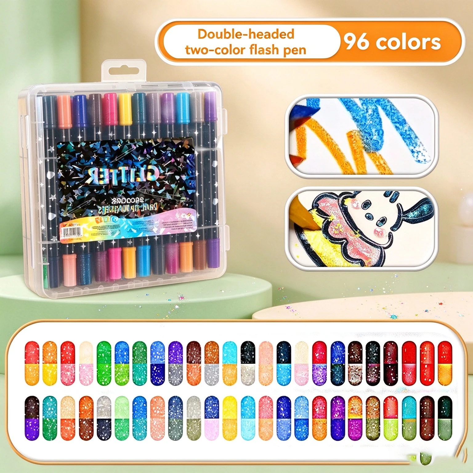 24‑96 Colors Dual‑tip Glitter Marker Set, Metallic Glitter Pens for Adult DIY Crafts, Birthday Cards, Scrapbooking Art Supplies
