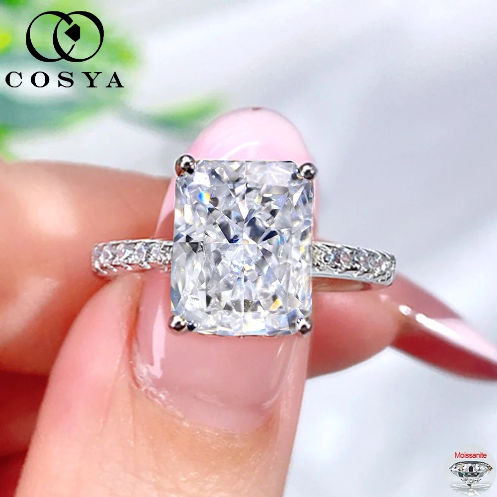 

COSYA 4CT 8*10mm Radiant/Ice Cut Moissanite Rings For Women S925 Silver Lab Diamond Wedding Band Sparkling Fine Jewelry Gifts