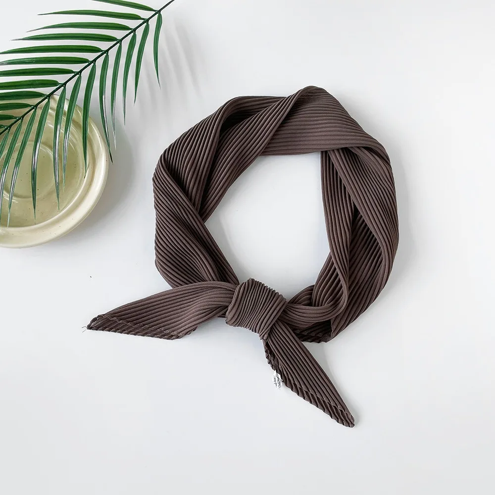 Syal Rambut Sifon Bungkus Lembut Turban Ikat Rambut Bandana Warna Polos Ramping Syal Sutra Berlipat Belah Ketupat Elegan Anak Perempuan