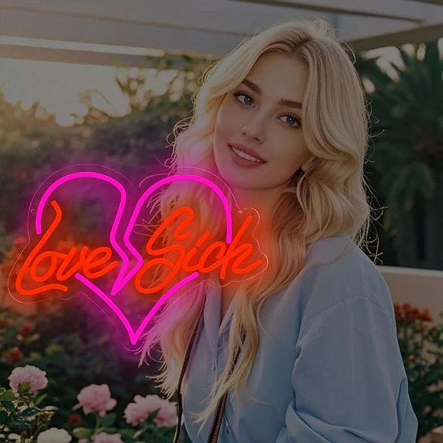 علامة النيون المريضة الحب، علامة LED ليلة كسر القلب، ديكور المنزل، البار، المحلات التجارية وديكور لافتة إضاءة خلفية الحفلات.