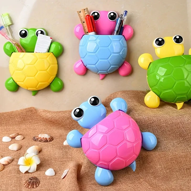 Wall-Mounted Toothbrush & Toothpaste Holders Tortoise Suction Cup Storage Rack Cute Decorative Shelves Bathroom Accessories