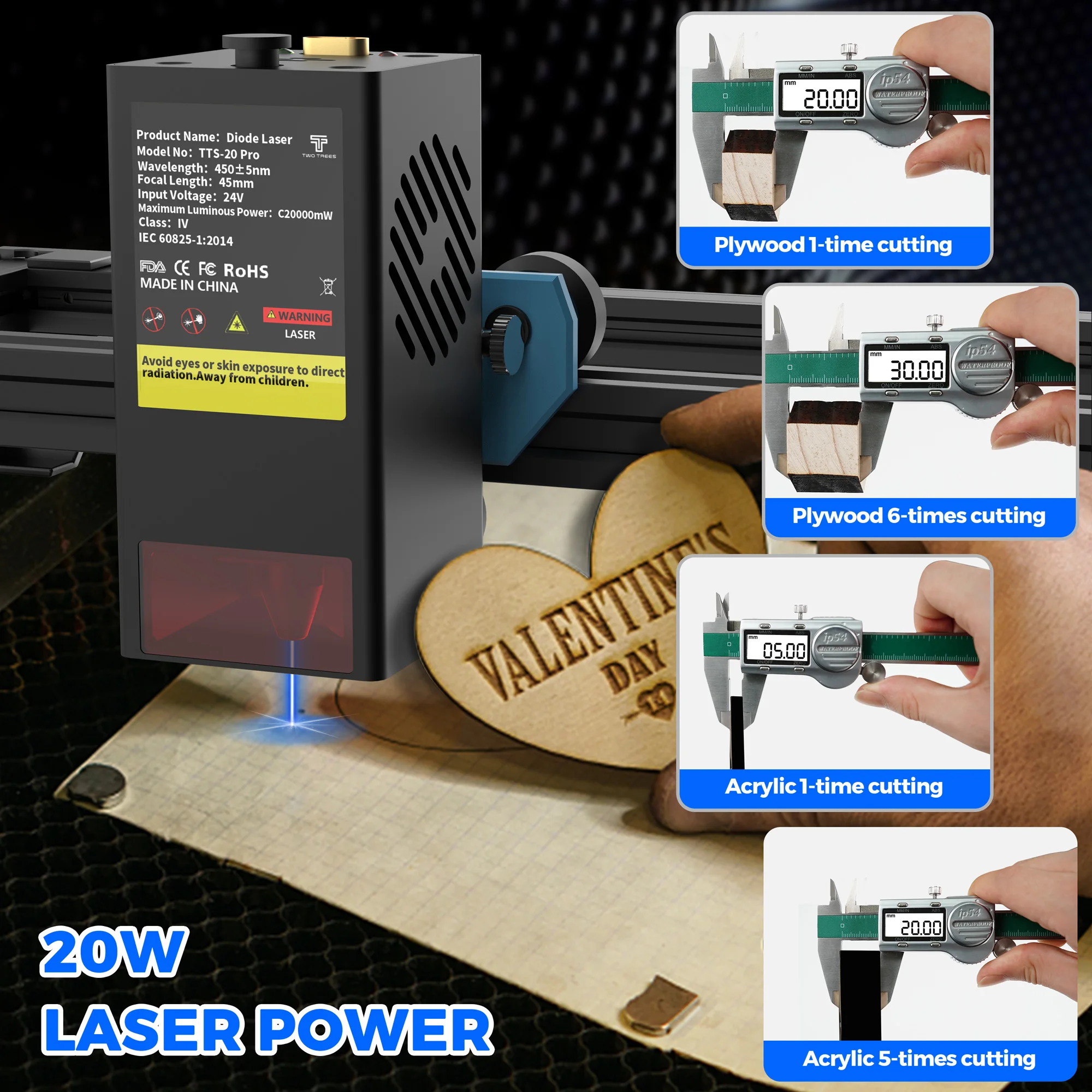 TwoTrees TTS-20 Pro CNC Metal Laser Engraver Support Offline Control Laser Cutter Leather Wood Acrylic Tools with Limit Switch
