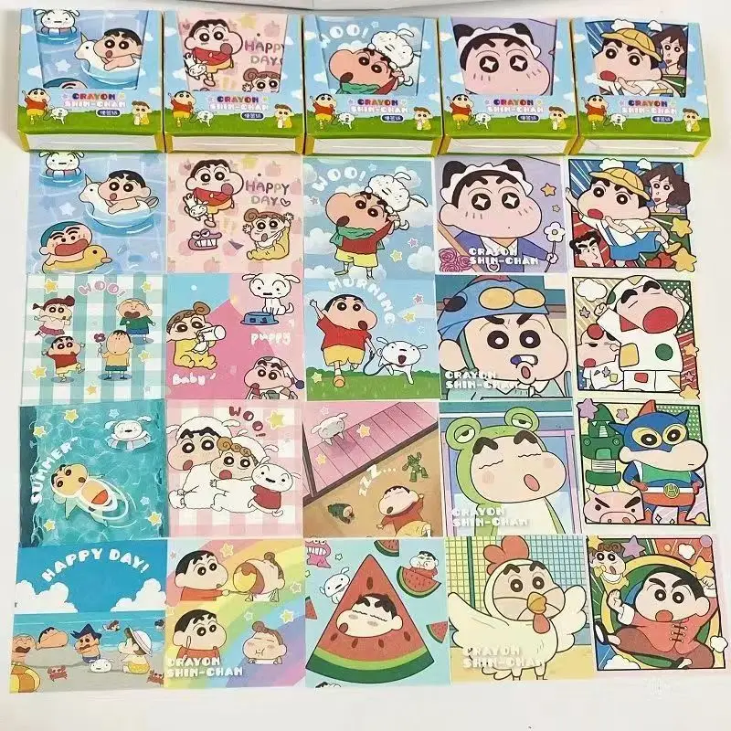 Desenhos animados Crayon Shinchan Boxed Note Paper, Cute Students' Handbooks, deixe um recado, papel dobrado à mão, atacado, 1000 páginas