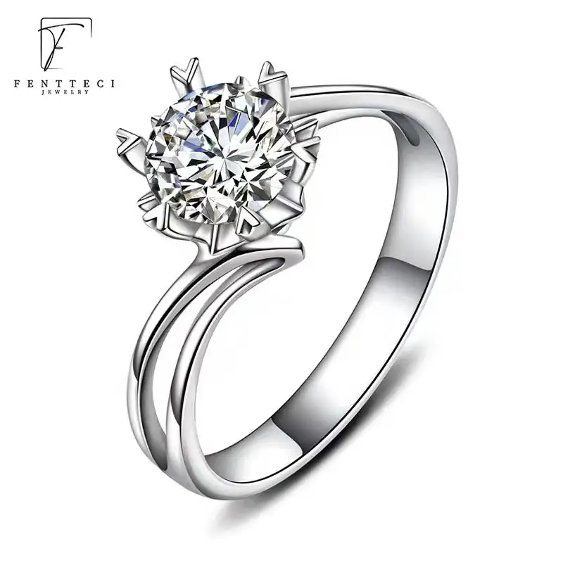 

FENTTECI Romantic Snowflake 1CT Moissanite Diamond Ring For Women 925 Sterling Silver Love Twist Arm Proposal Wedding Jewelry