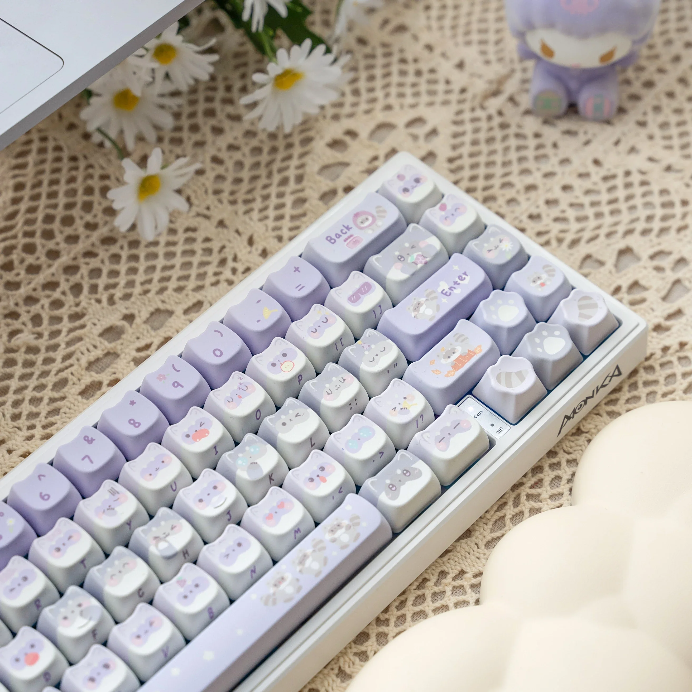 Imagem -04 - Lilás Full Five-sided Sublimação Teclado Mecânico Guaxinim Bonito Mao Pbt Keycaps Faça Você Mesmo Luz Roxo Gato Meninas Presente 141