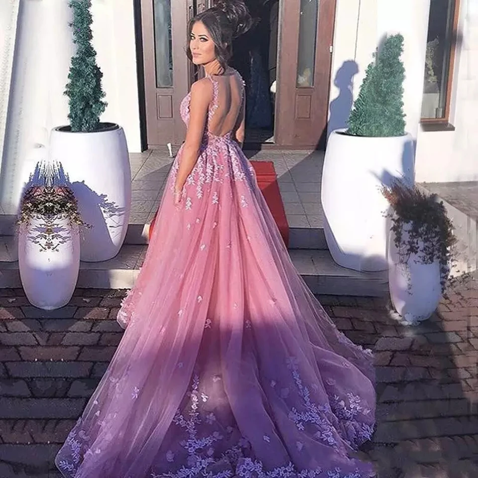 2025 New Pink Prom Dresses Women Formal Party Elegant A-Line Vestidos De Gala Appliques Lace Sleeveless Tulle Long Evening Gowns