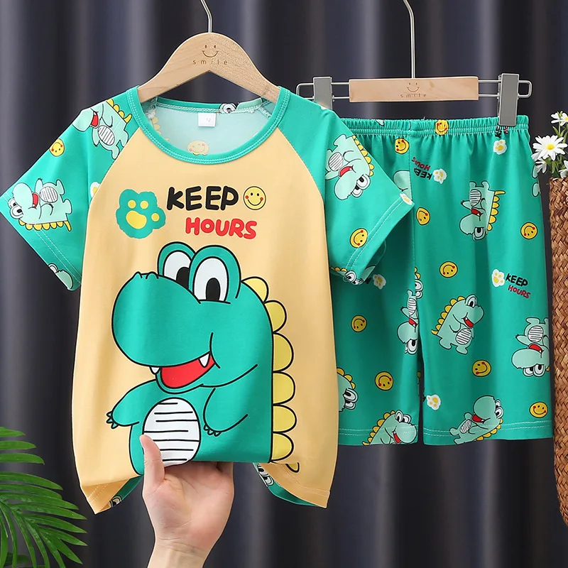 Summer Clothing Boys Girls Kids Clothing Mermaid Mikey Minnie Dinosaur Cinnamoroll Suit Kid Sleepwear Short Sleeve Nighty