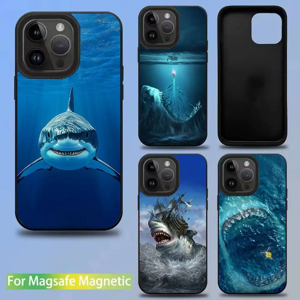 

Shark Giant Creature Phone Case For iPhone 16,15,14,13,12,11,Pro,Max,Plus,Mini,SE New Magsafe Magnetic Wireless Charging