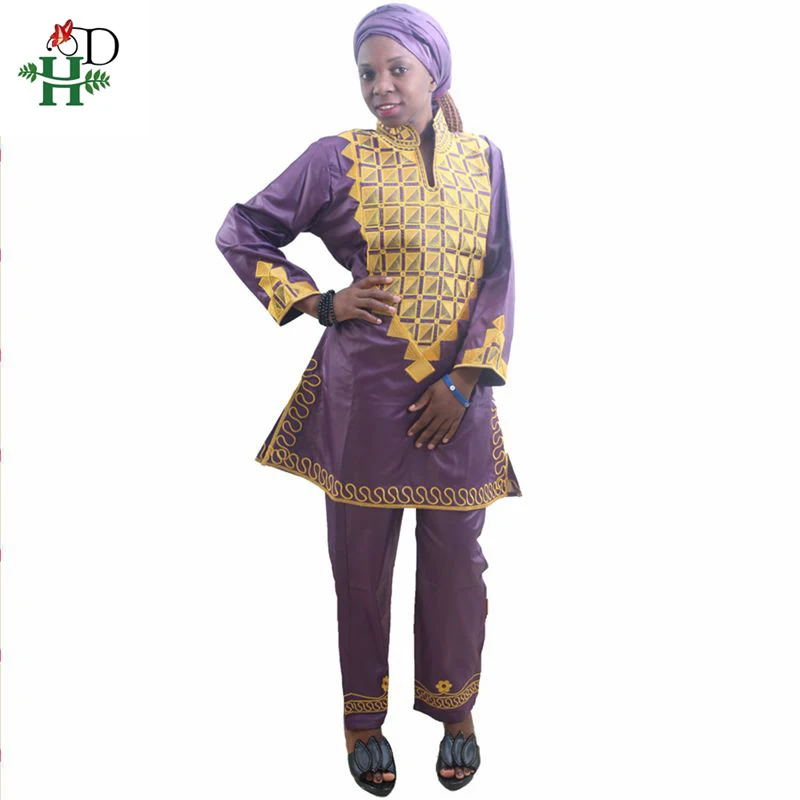 H&D African Women Dress With Pants Short Rapper With Scarf African Lady Tops Pant Sets Three pcs One Set Traditional Embroidery