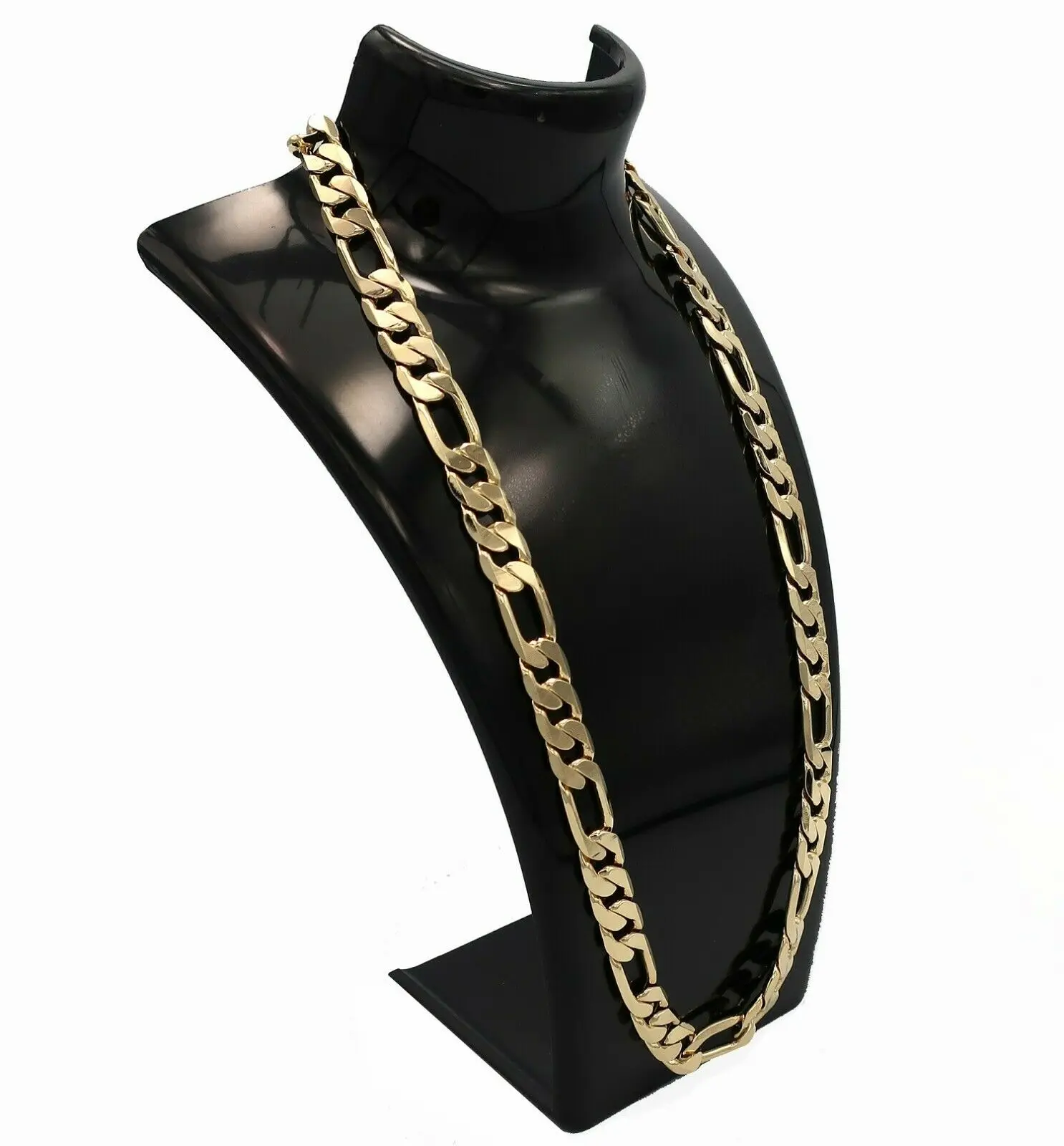 10mm Italian Figaro Link Chain Necklace 14k Gold Plated