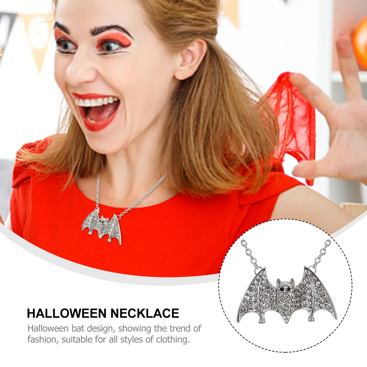 

1Pcs Bat Halloween Necklace Rhinestone Clavicle Chain Party Jewelry Women Fashion Pendant Halloween Necklace Party Jewelry