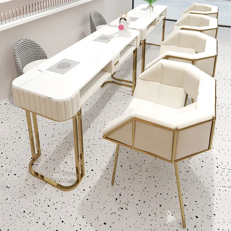 Custom Color Nail Bar Station Luxury Metal Iron Frame Double Seat Nail Table And Chairs Sets