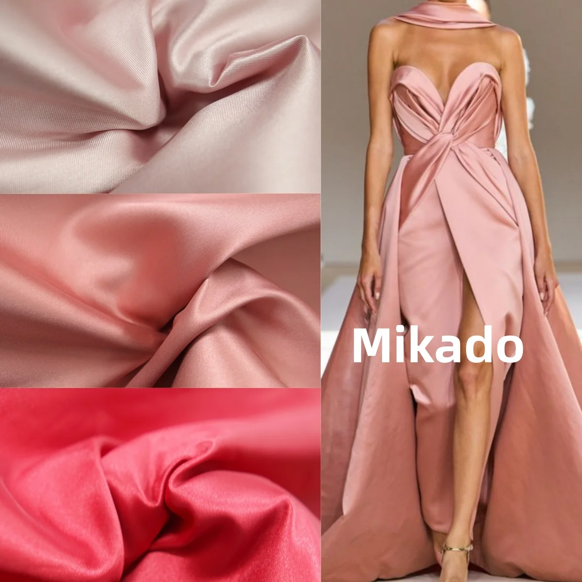 

Саржевая атласная ткань Mikado, элитное свадебное платье, модная тканевая одежда на заказ, однотонный толстый атлас своими руками