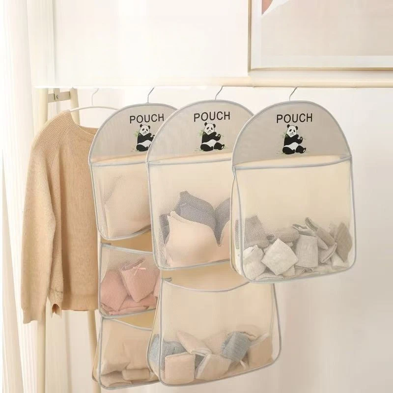Hanging Mesh Storage Bag for Wardrobe Door, Dorm Hanging Lingerie Organizer, Underwear Bra Sock Storage Pocket Hanging Caddy