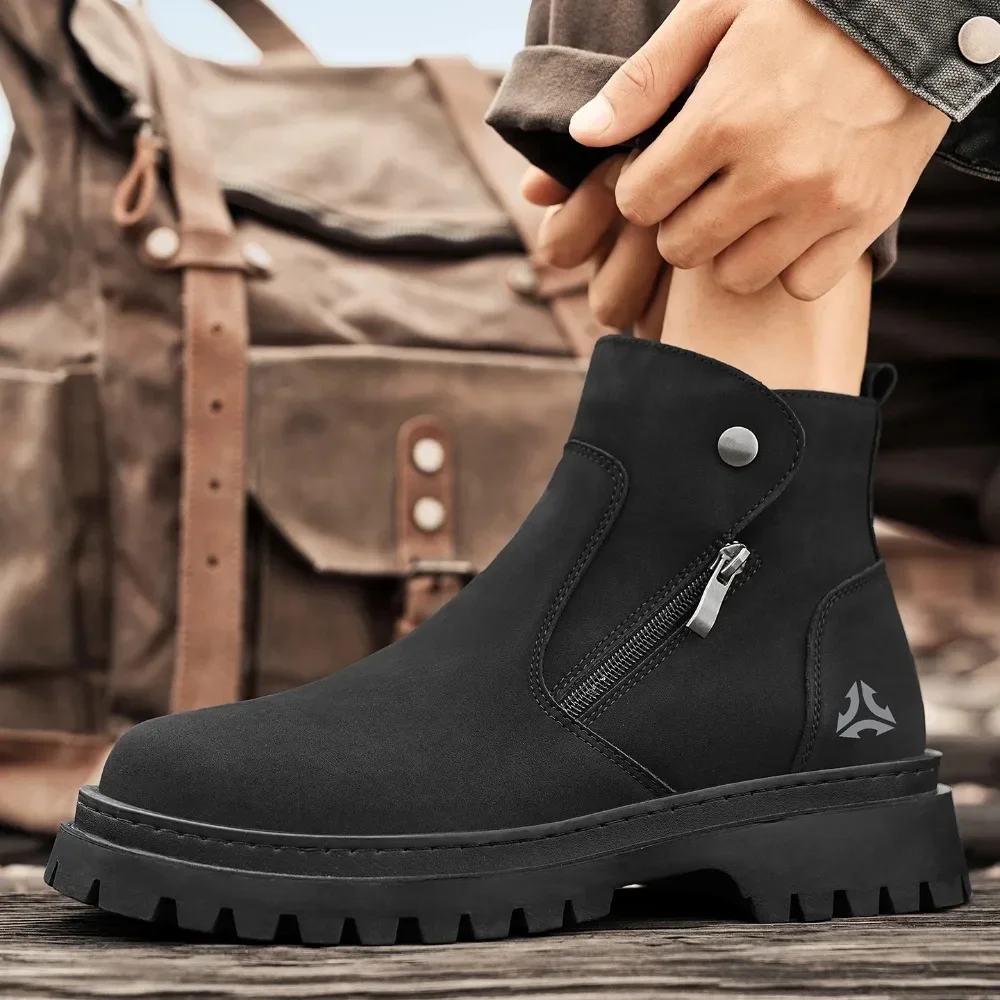 

Luxury-Like 2025 Autumn-Winter Men's Boots - Thick-soled Fashion Work Boots with Foot Covers - Retro Outdoor Short Boots