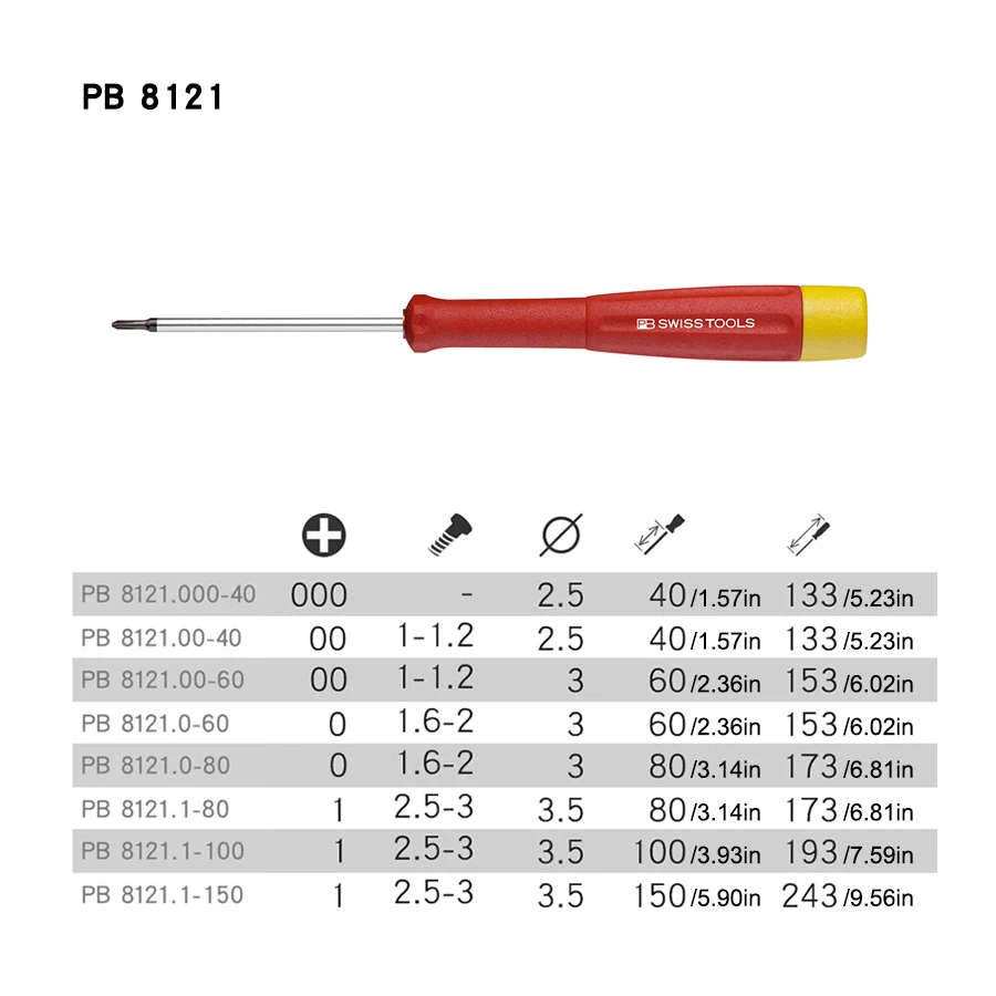 PB SWISS 1PCS Precision Screwdriver PH000 PH00 PH0 PH1 with Turnable Head for Electronic Repair Phllips Screwdrivers 8121 Series