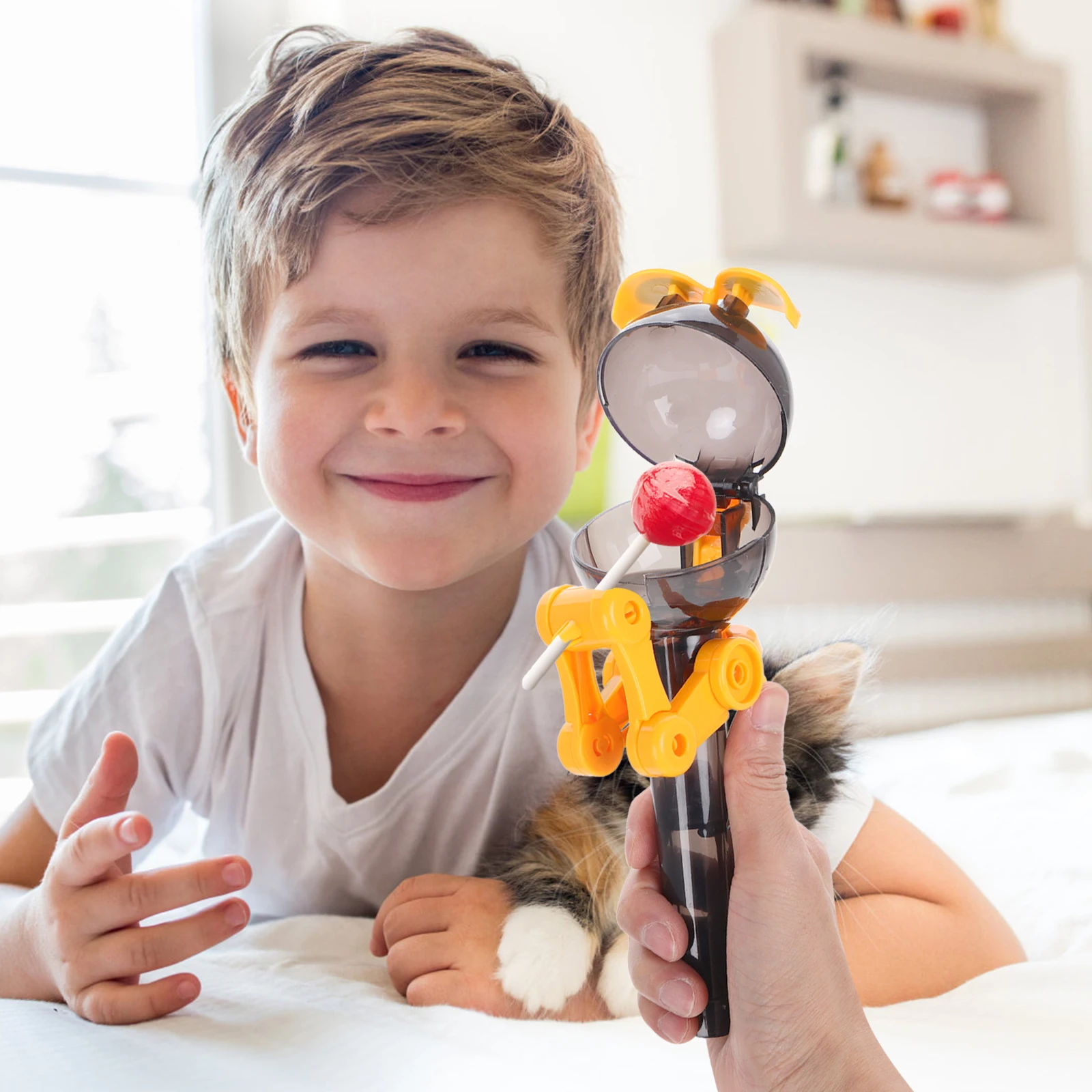 

2pcs Dinosaur Lollipop Robot Candy Dispenser Halloween Storage Vase Mini Waffle Maker Creative Prank Toys KidFriendly Design