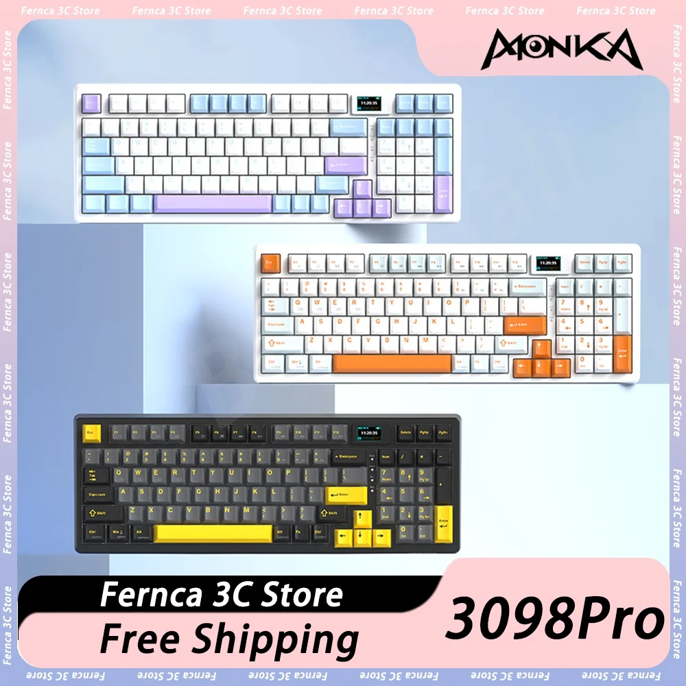 

MONKA 3098Pro Mechanical Keyboard Custom Screen Tri Mode Gaming Keyboard RGB Backlit Gasket Hot Swap Pc Gamer Accessories Office