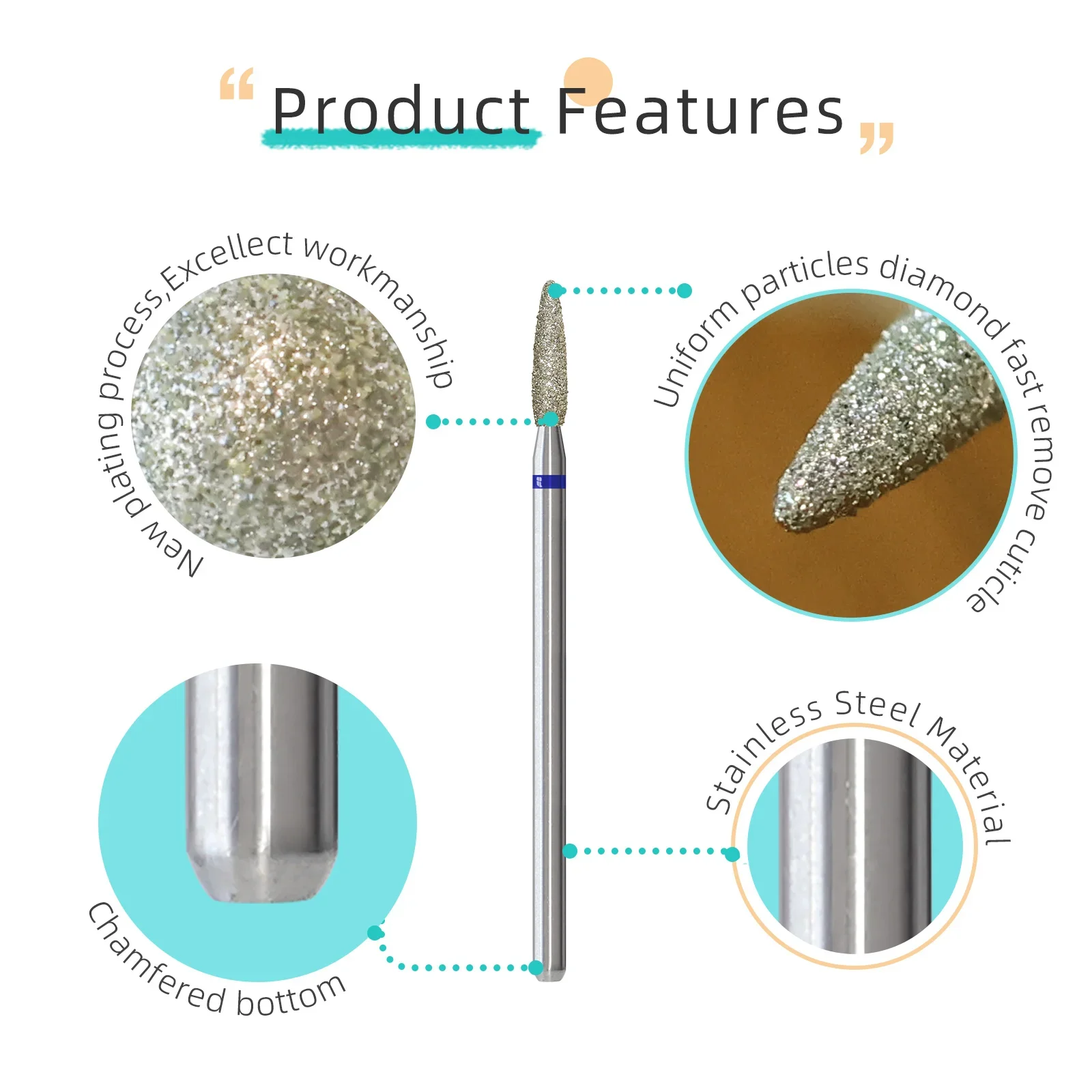 HYTOOS Cuticle Clean Diamant-Nagelbohrer 2,3 mm, stumpfe Spitze, Flammenförmiger Hornhautreiniger, Russisches Vorbereitungswerkzeug für Maniküre-Techniker – Detail 4
