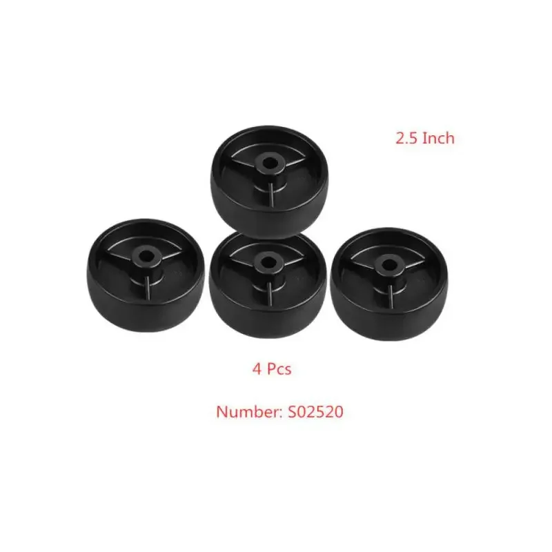 (4 Packs) Casters 2.5 Inch Black PP Single Wheel Inner Hole 8mm Bearingless Plastic Diameter 65mm