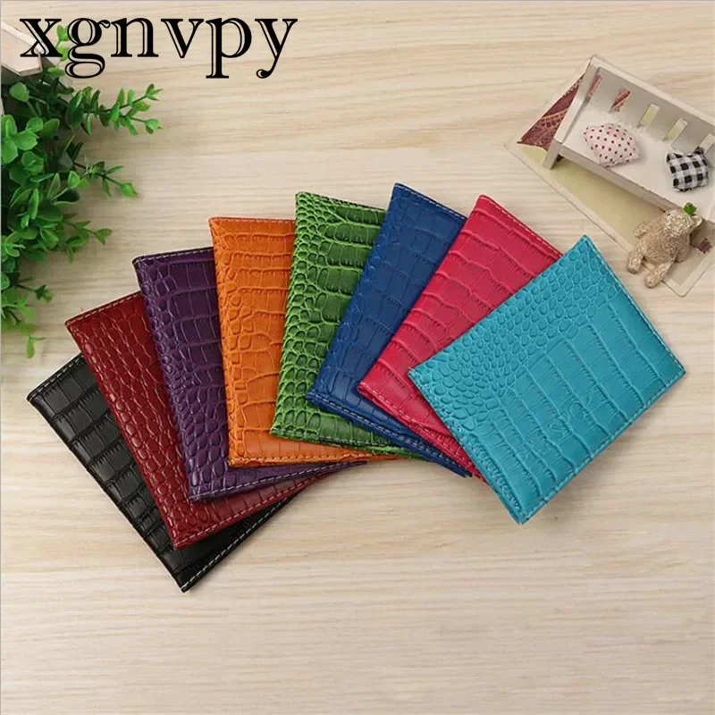 

xgnvpy Alligator Print Leather Passport Sleeve Travel Documents Folder Case for Men Women Slim Card Holder Wallet