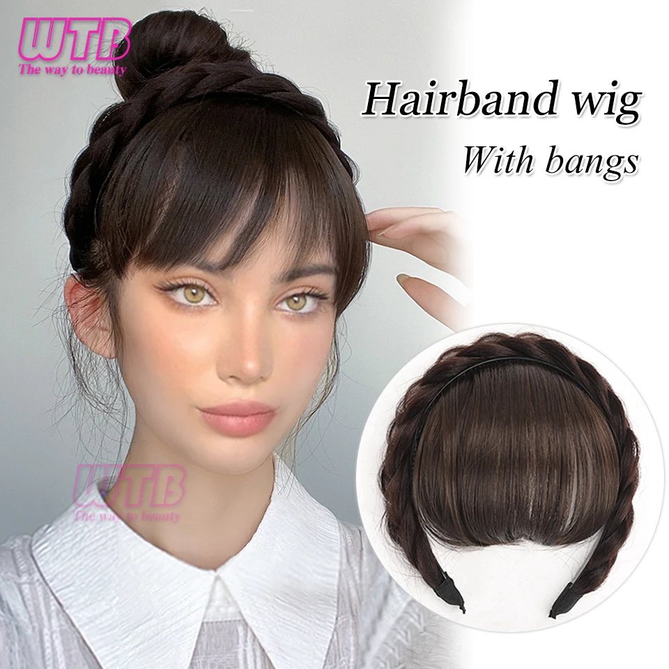 

WTB Air Bangs Wig Female Natural Forehead Braided Hair Wig Headband Bangs Integrated Invisible Fake Bangs Hair Piece