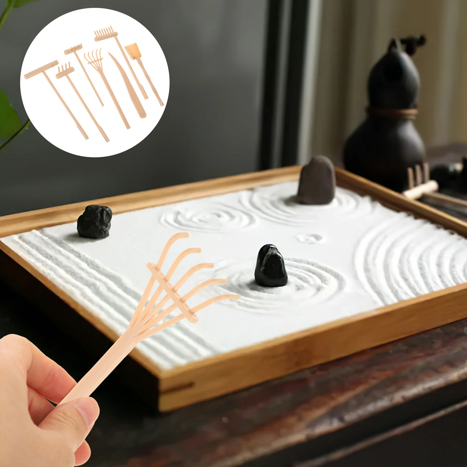 

Песочные грабли Zen Garden Rakes Набор инструментов Инструменты для медитации Мини-стол Аксессуары Песочница