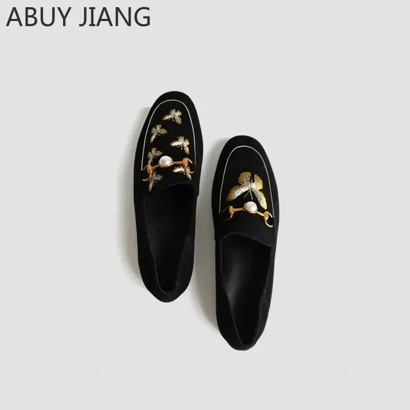 2024 Spring Autumn Pearl Embroidered Bee Women Shoes Flat Shoes Loafers Comfortable Work Flat Shoes Single