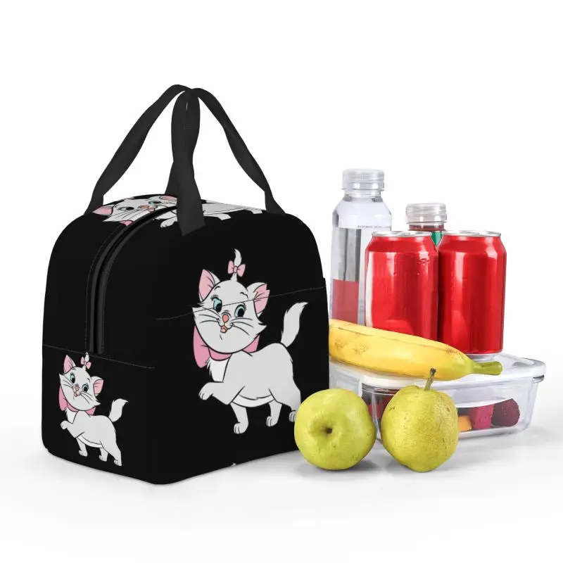 Custom Cartoon Marie Insulated Lunch Bag Cute Cat Kitten Waterproof Cooler Thermal Lunch Box Women Kids Food Container Tote Bags